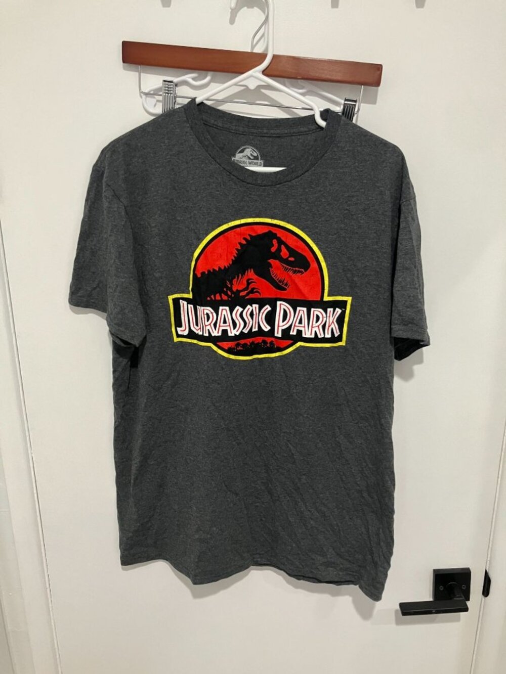 Jurassic World Unisex Jurassic Park Logo T-Shirt, Gray, Size Large